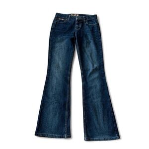 vintage low rise dark wash flare jeans